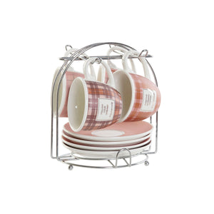 Dele kaffekopsæt DKD Home Decor Hvid Brun Pink 4 Dele 90 ml