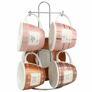 Dele kaffekopsæt DKD Home Decor Pink Metal Brun Hvid 210 ml 4 Dele