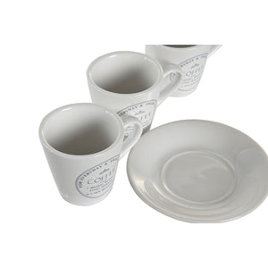 Set med kopper og underkopper DKD Home Decor Metal Hvid Stentøj 90 ml