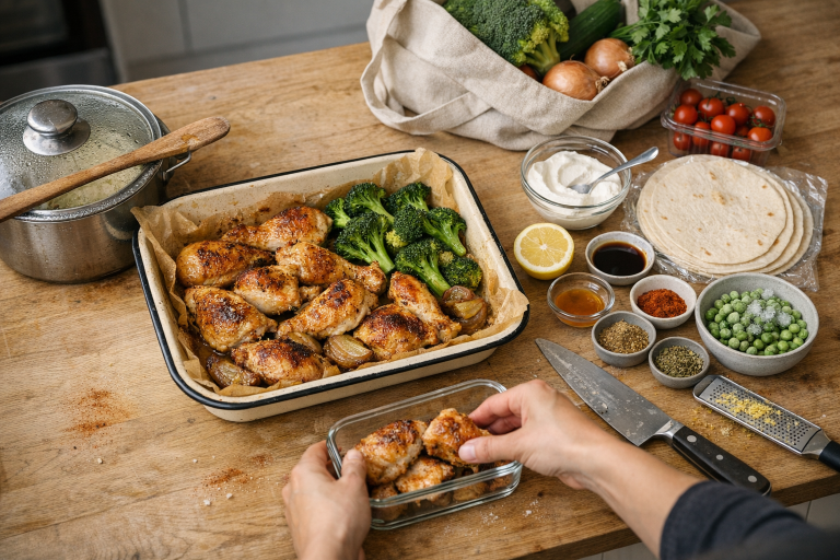 5-dages madplan der holder i virkeligheden: 30 minutter, én indkøbsliste og smart restebrug