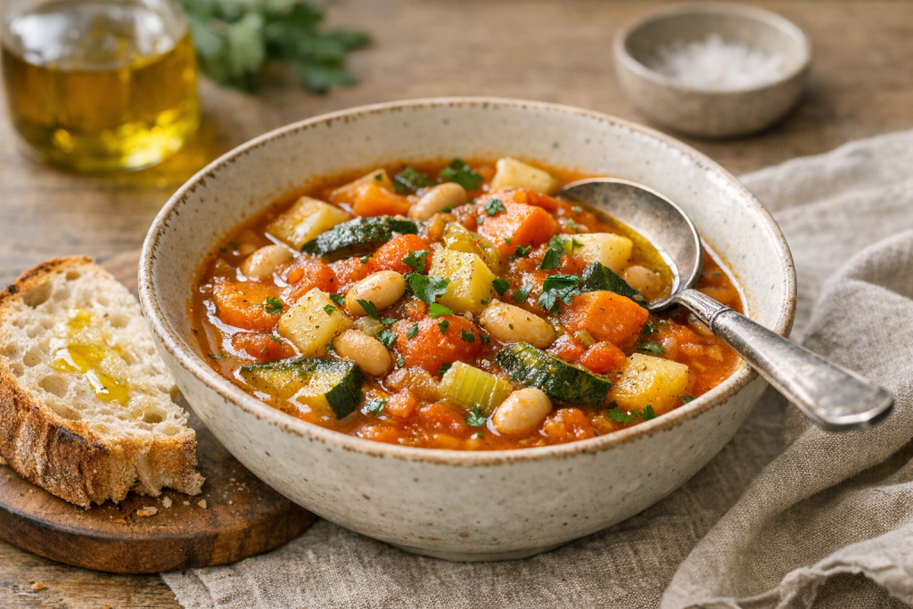 [light] Servicebillede 1: ‘Nemme opskrifter’—en hurtig hverdagsret anrettet enkelt og realistisk. Bruges på servicesektion/kort.