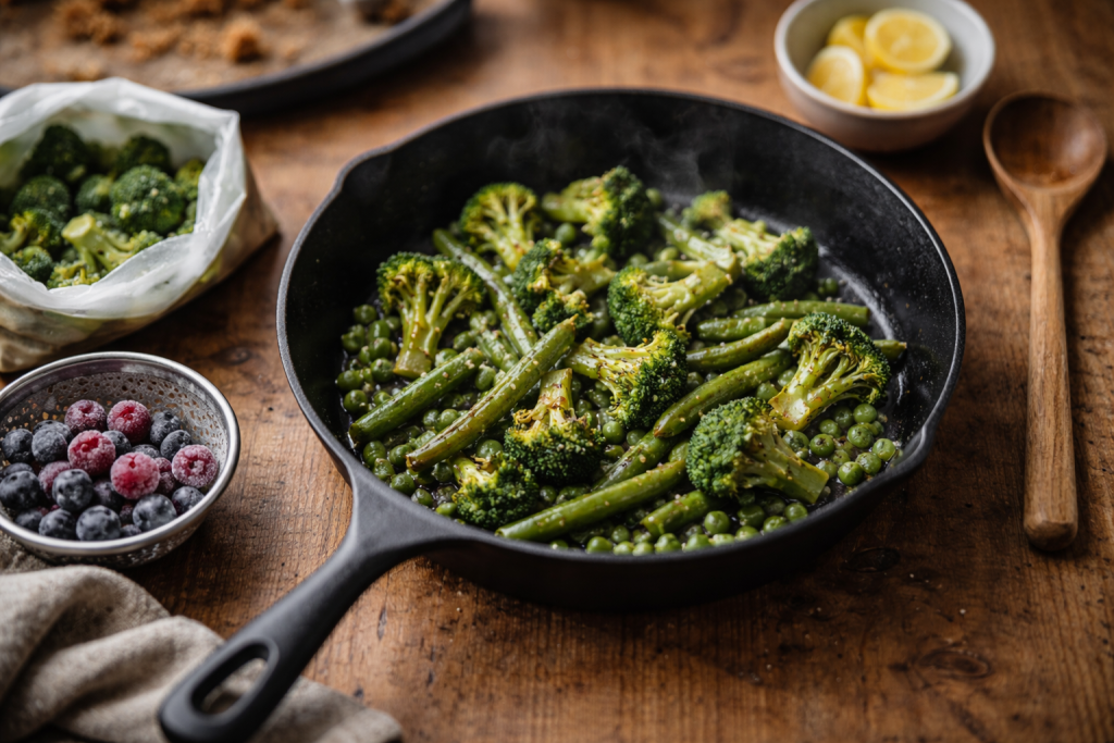 Frosne grøntsager uden vandpjask: mine metoder til sprødhed, smag og hurtig aftensmad