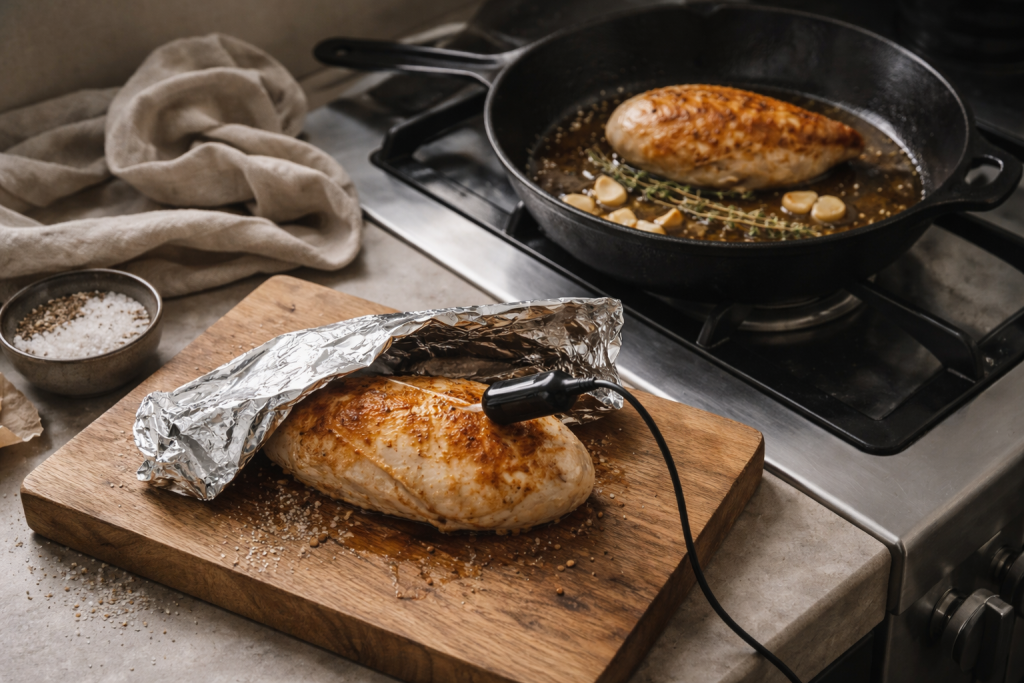 Saftig kylling uden gætteri: min temperatur-model til pande og ovn (og hvad du gør, når den bliver tør)