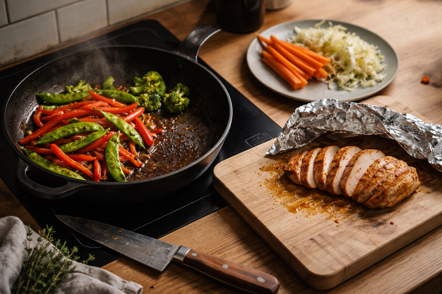 Aftensmad uden panik: sådan får du pande, kød og grønt færdigt samtidig