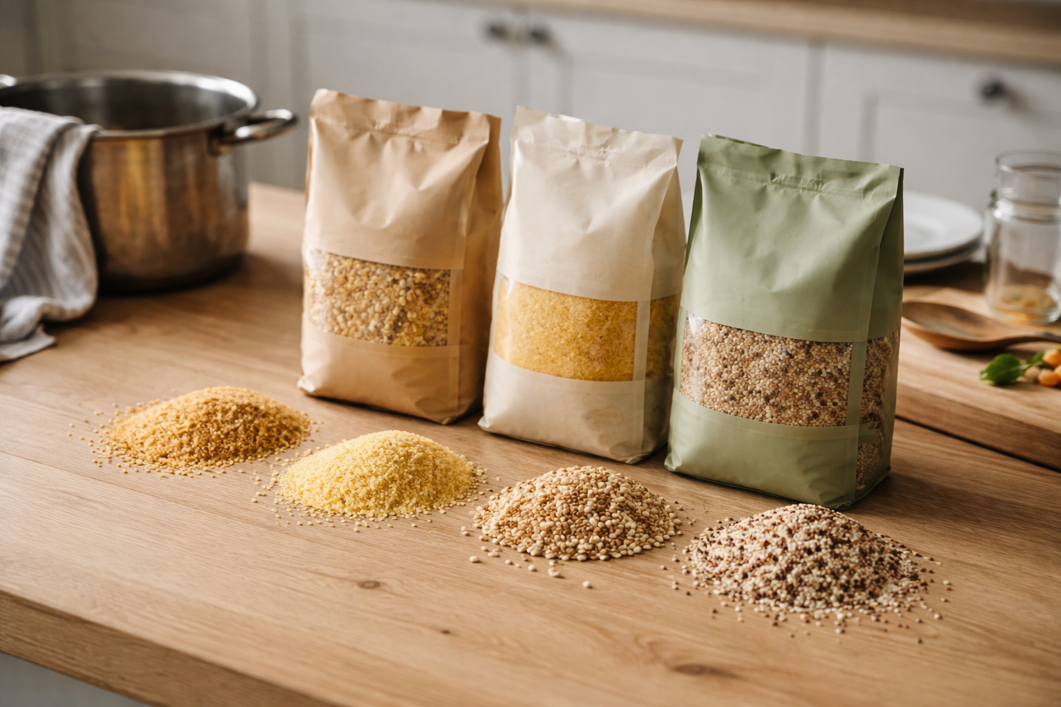 Jeg stod med fire poser på køkkenbordet - sådan vælger jeg mellem bulgur, couscous, perlespelt og quinoa