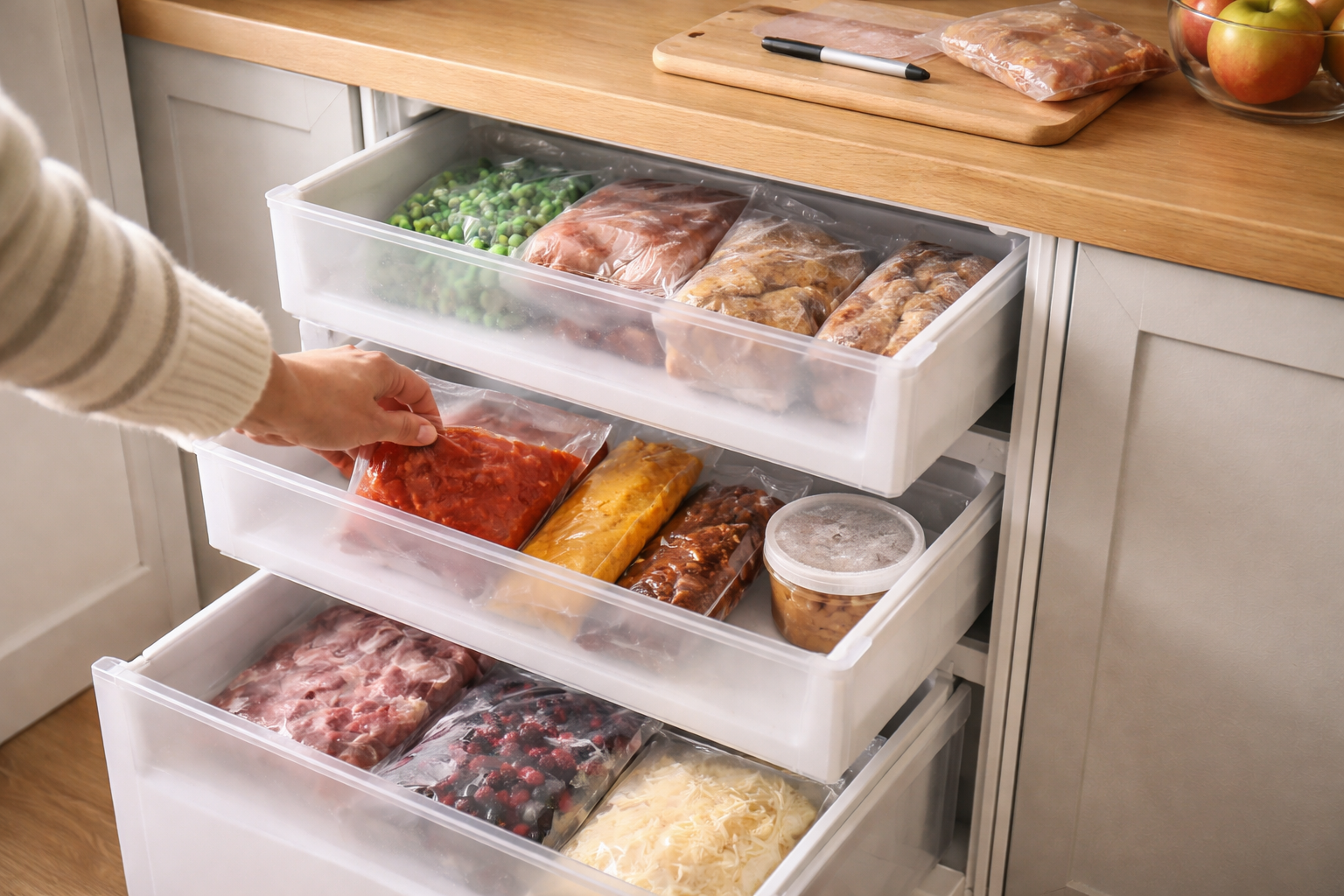 Tre skuffer, nul madspild: min lille-fryser-plan der faktisk holder