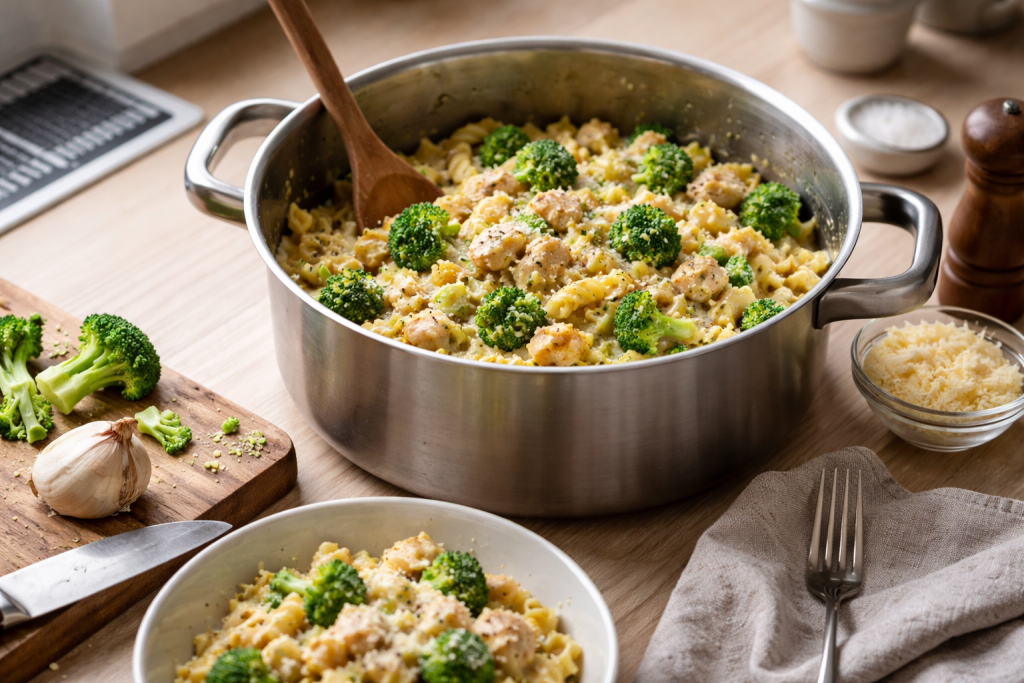 One pot pasta med kylling og broccoli - uden klister og brændt bund
