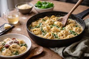Tortellini i cremet sauce - 20-minutters hverdagsret med sauce der hænger ved